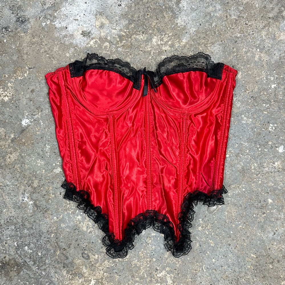 Red Satin Black Lace Corset